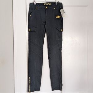 COOGI NWT Black Cargo Pants Gold Hardware Ankle Zips Size 5/6